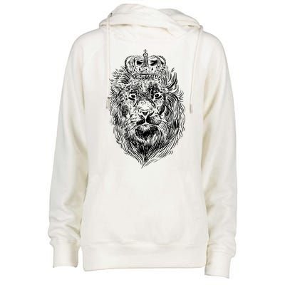 Crowned Lion Illustration Womens Funnel Neck Pullover Hood