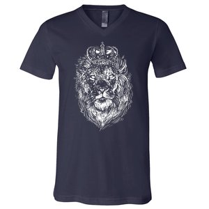 Crowned Lion Illustration V-Neck T-Shirt