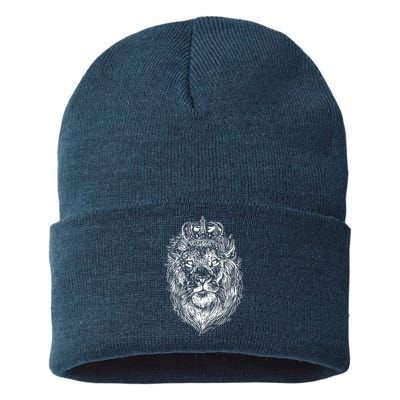 Crowned Lion Illustration Sustainable Knit Beanie