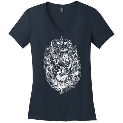 Crowned Lion Illustration Women's V-Neck T-Shirt