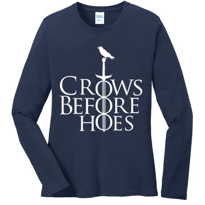 Crows Before Hoes Retro Ladies Long Sleeve Shirt