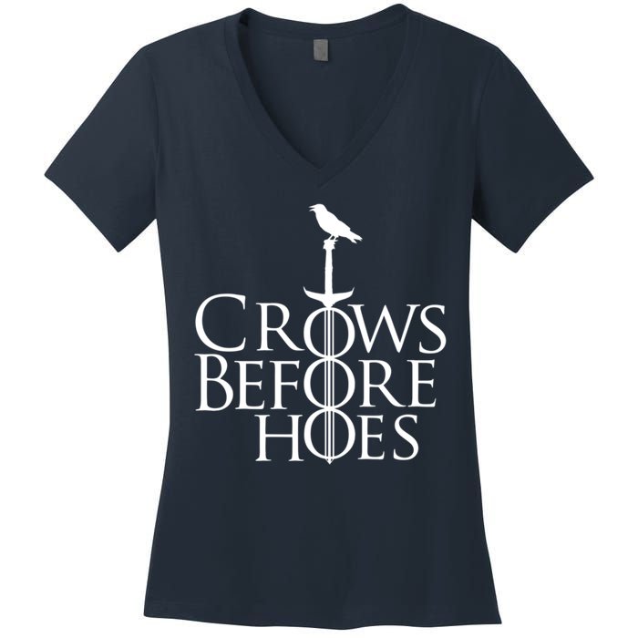 Crows Before Hoes Retro Women's V-Neck T-Shirt