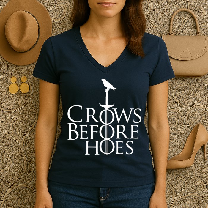 Crows Before Hoes Retro Women's V-Neck T-Shirt