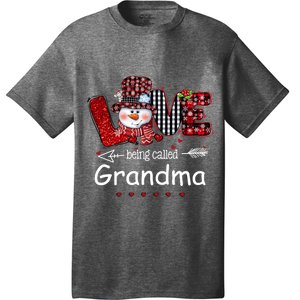 Christmas Red Plaid Xmas Love Being Called Grandma Snowman T-Shirt