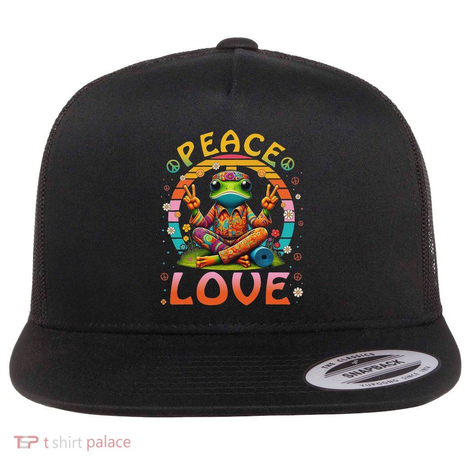 Cool Retro Peace Frog Tie Dye Flat Bill Trucker Hat
