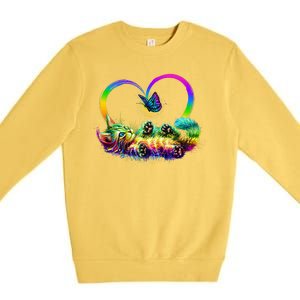 Cute Rainbow Paint Kitten Butterfly Heart Premium Crewneck Sweatshirt