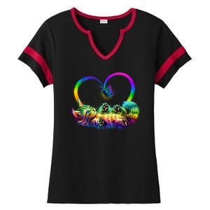 Cute Rainbow Paint Kitten Butterfly Heart Ladies Halftime Notch Neck Tee