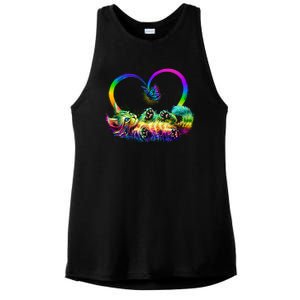 Cute Rainbow Paint Kitten Butterfly Heart Ladies PosiCharge Tri-Blend Wicking Tank