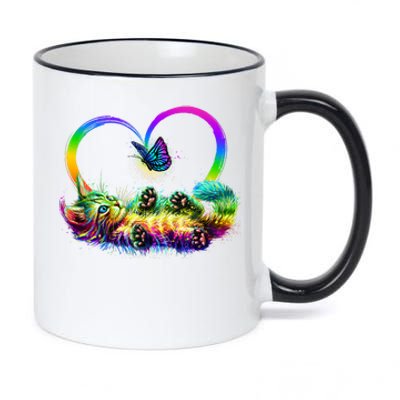 Cute Rainbow Paint Kitten Butterfly Heart 11oz Black Color Changing Mug