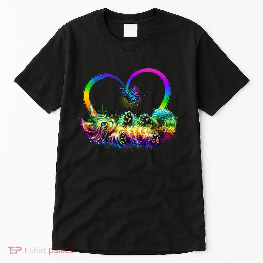 Cute Rainbow Paint Kitten Butterfly Heart Tall T-Shirt