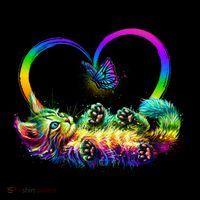 Cute Rainbow Paint Kitten Butterfly Heart Tall T-Shirt