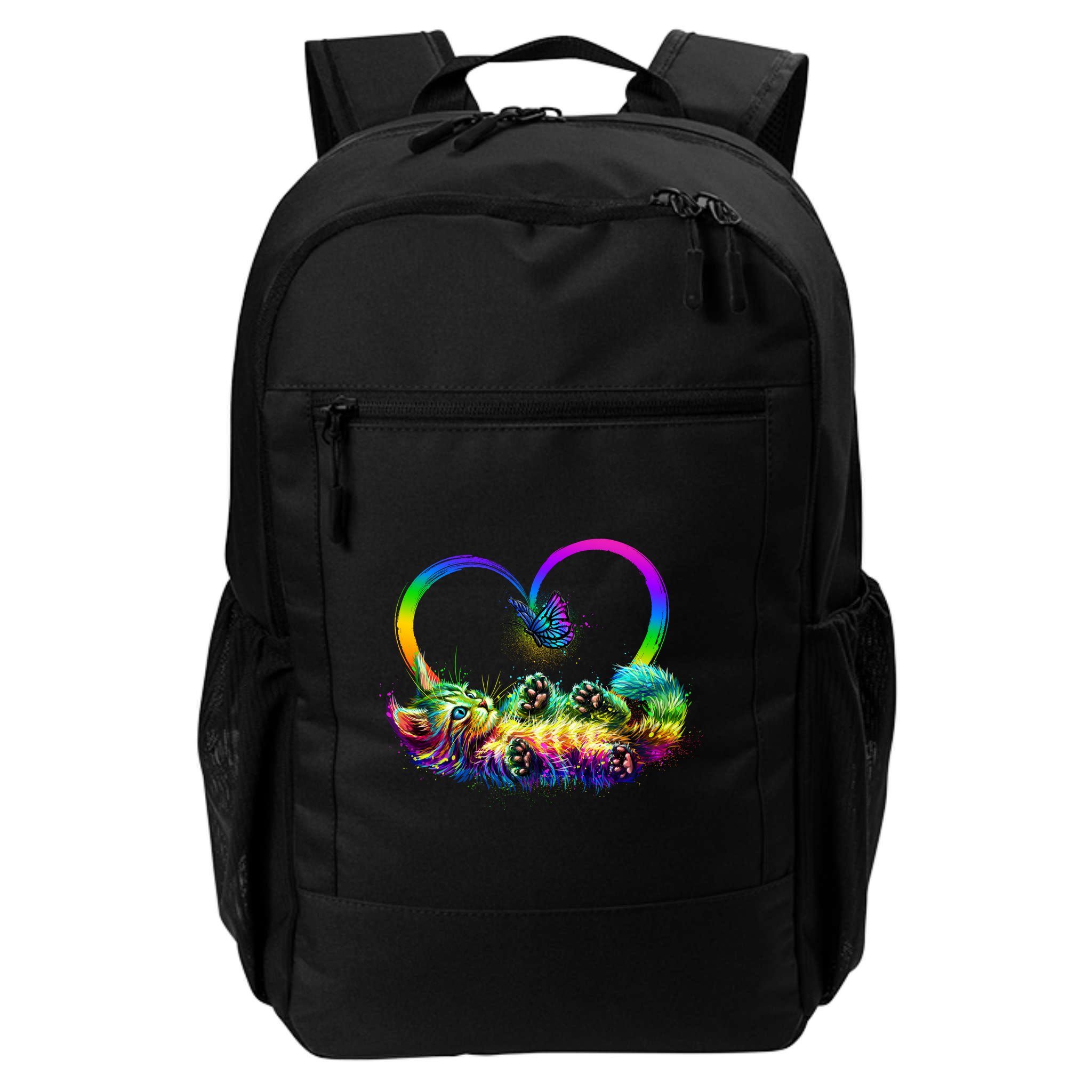 Cute Rainbow Paint Kitten Butterfly Heart Backpack