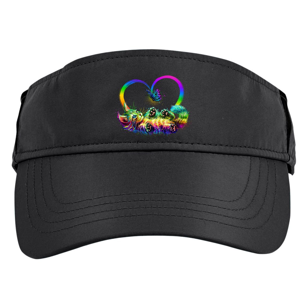 Cute Rainbow Paint Kitten Butterfly Heart Adult Drive Performance Visor