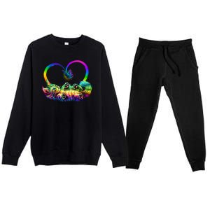 Cute Rainbow Paint Kitten Butterfly Heart Premium Crewneck Sweatsuit Set