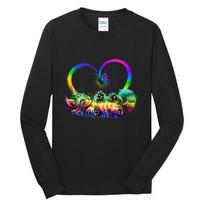 Cute Rainbow Paint Kitten Butterfly Heart Tall Long Sleeve T-Shirt