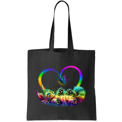 Cute Rainbow Paint Kitten Butterfly Heart Bag