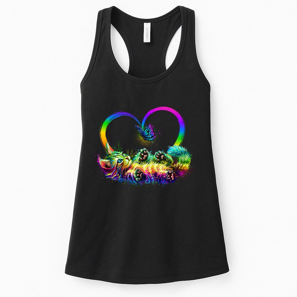 Cute Rainbow Paint Kitten Butterfly Heart Womens Tank Top