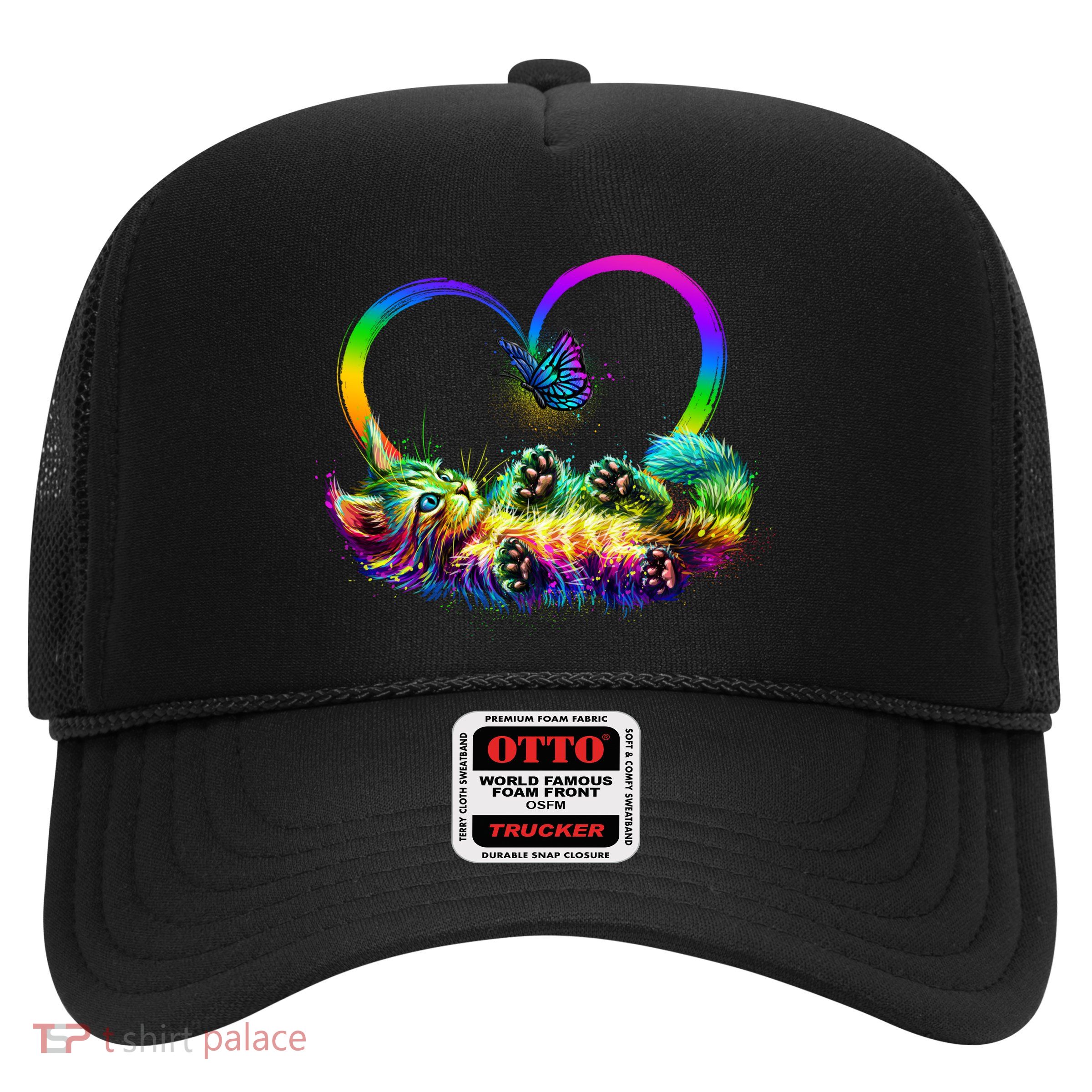 Cute Rainbow Paint Kitten Butterfly Heart Trucker Hat