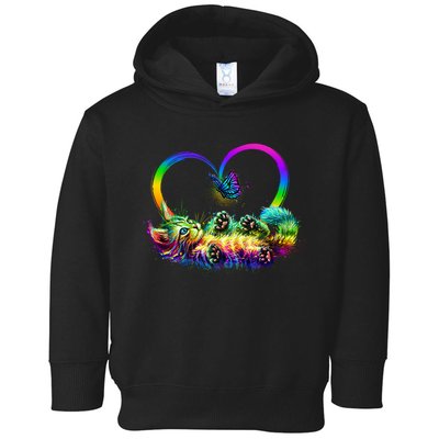 Cute Rainbow Paint Kitten Butterfly Heart Toddler Hoodie