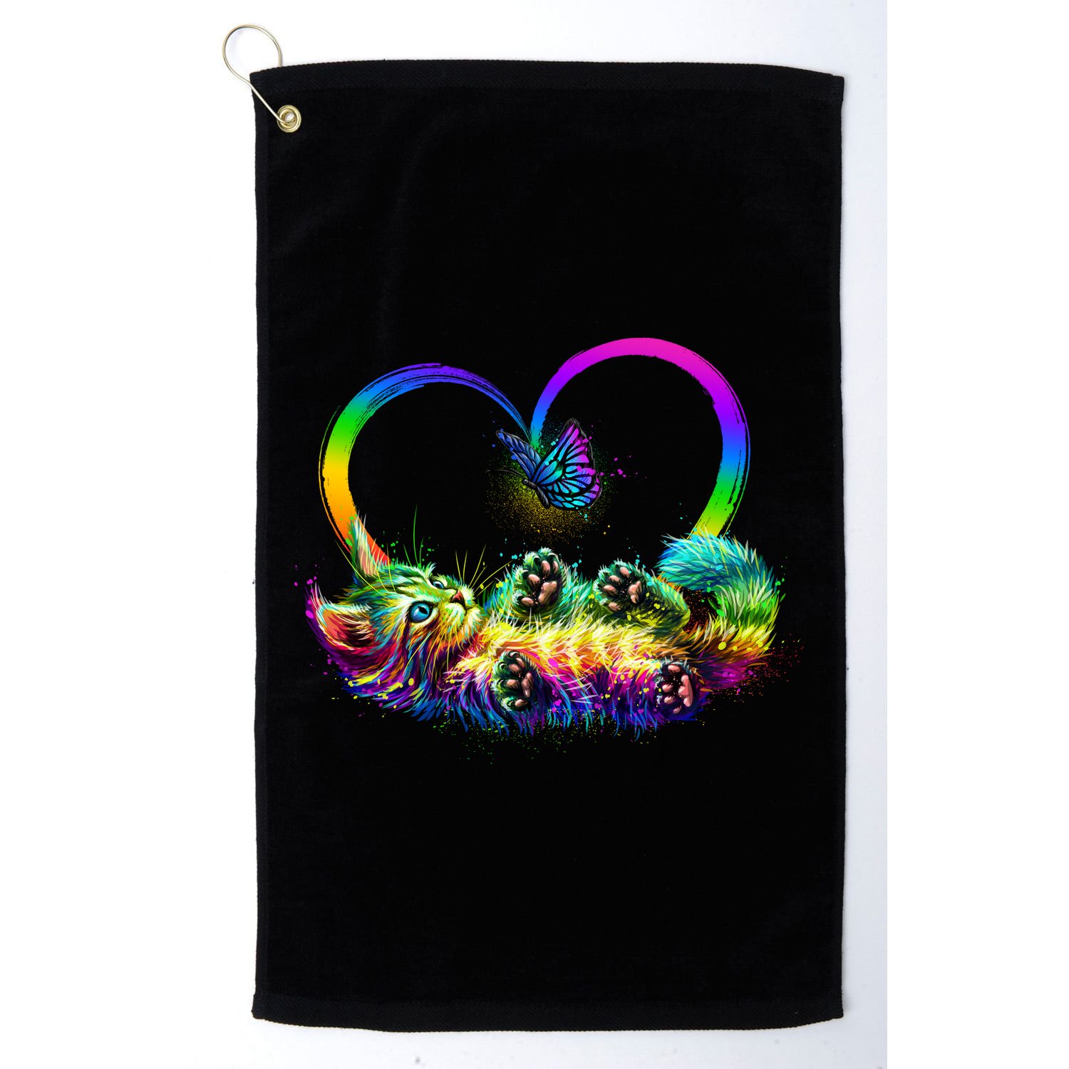 Cute Rainbow Paint Kitten Butterfly Heart Golf Towel