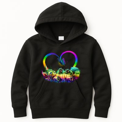 Cute Rainbow Paint Kitten Butterfly Heart Kids Hoodie