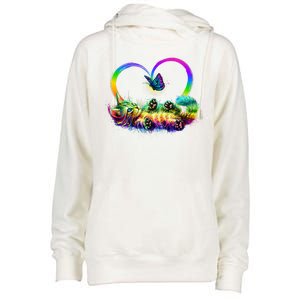 Cute Rainbow Paint Kitten Butterfly Heart Womens Funnel Neck Pullover Hood