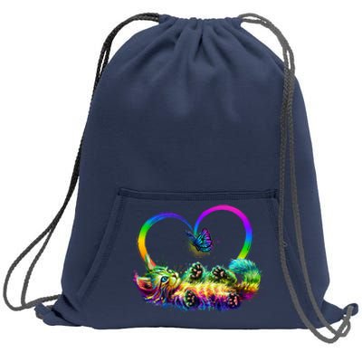 Cute Rainbow Paint Kitten Butterfly Heart Sweatshirt Cinch Pack Bag