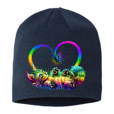 Cute Rainbow Paint Kitten Butterfly Heart Sustainable Beanie