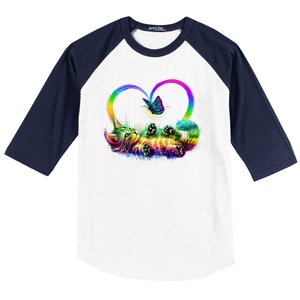 Cute Rainbow Paint Kitten Butterfly Heart Baseball Sleeve Shirt