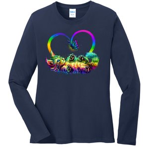 Cute Rainbow Paint Kitten Butterfly Heart Ladies Long Sleeve Shirt