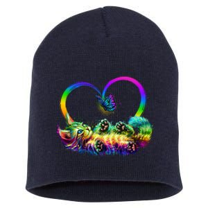 Cute Rainbow Paint Kitten Butterfly Heart Short Acrylic Beanie