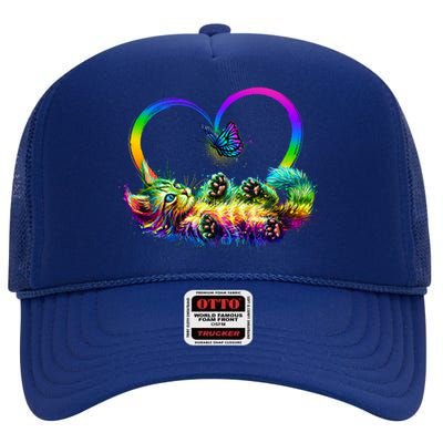 Cute Rainbow Paint Kitten Butterfly Heart High Crown Mesh Back Trucker Hat