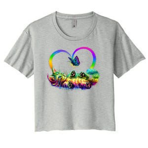 Cute Rainbow Paint Kitten Butterfly Heart Women's Crop Top Tee