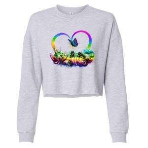 Cute Rainbow Paint Kitten Butterfly Heart Cropped Pullover Crew