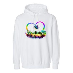 Cute Rainbow Paint Kitten Butterfly Heart Garment-Dyed Fleece Hoodie