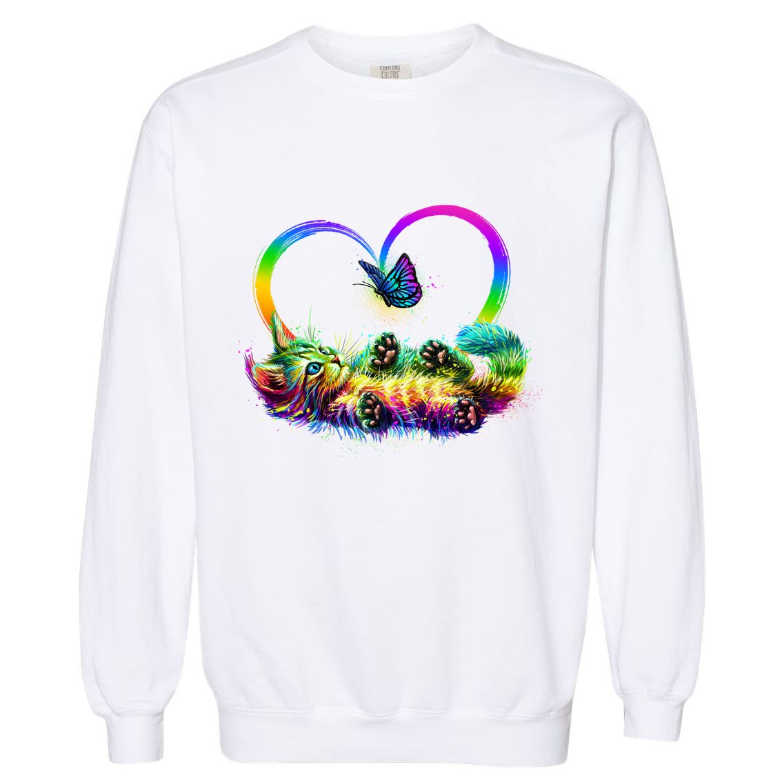 Cute Rainbow Paint Kitten Butterfly Heart Garment-Dyed Sweatshirt