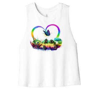 Cute Rainbow Paint Kitten Butterfly Heart Women's Racerback Cropped Tank