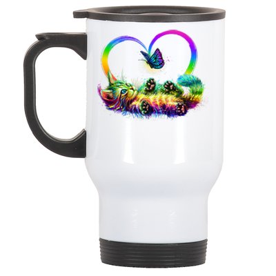 Cute Rainbow Paint Kitten Butterfly Heart Stainless Steel Travel Mug