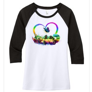 Cute Rainbow Paint Kitten Butterfly Heart Women's Tri-Blend 3/4-Sleeve Raglan Shirt