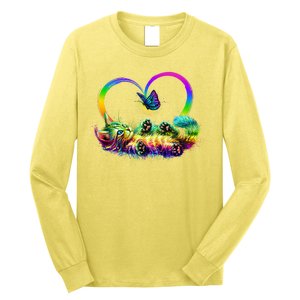 Cute Rainbow Paint Kitten Butterfly Heart Long Sleeve Shirt