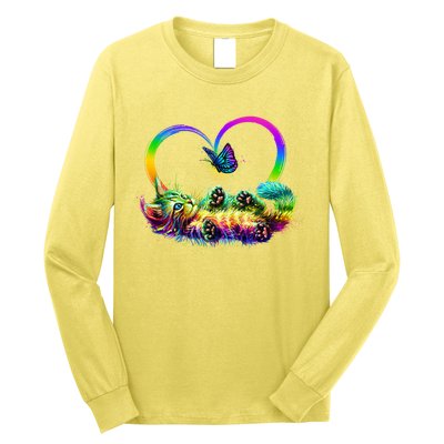 Cute Rainbow Paint Kitten Butterfly Heart Long Sleeve Shirt
