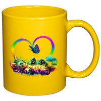 Cute Rainbow Paint Kitten Butterfly Heart 11oz C Handle Ceramic Mug