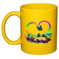 Cute Rainbow Paint Kitten Butterfly Heart 11oz C Handle Ceramic Mug