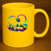 Cute Rainbow Paint Kitten Butterfly Heart 11oz C Handle Ceramic Mug