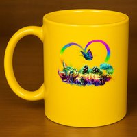 Cute Rainbow Paint Kitten Butterfly Heart 11oz C Handle Ceramic Mug