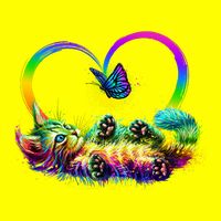 Cute Rainbow Paint Kitten Butterfly Heart 11oz C Handle Ceramic Mug