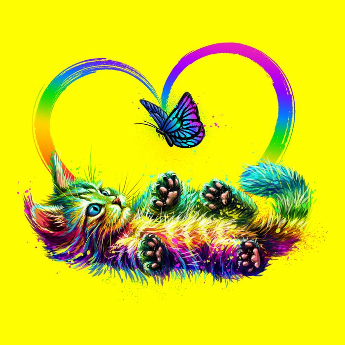 Cute Rainbow Paint Kitten Butterfly Heart 11oz C Handle Ceramic Mug