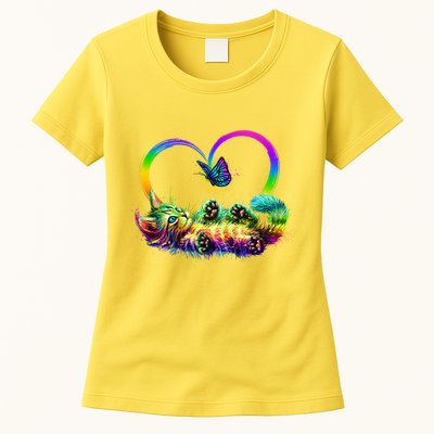 Cute Rainbow Paint Kitten Butterfly Heart Womens T-Shirt