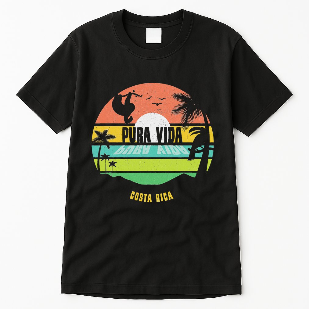 Costa Rica Pura Vida Tropical Sloth & Toucan Sunset Souvenir Tall T-Shirt