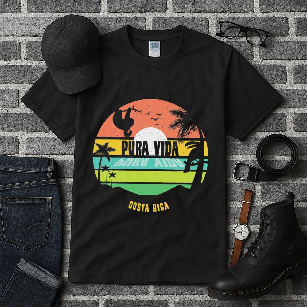Costa Rica Pura Vida Tropical Sloth & Toucan Sunset Souvenir Tall T-Shirt